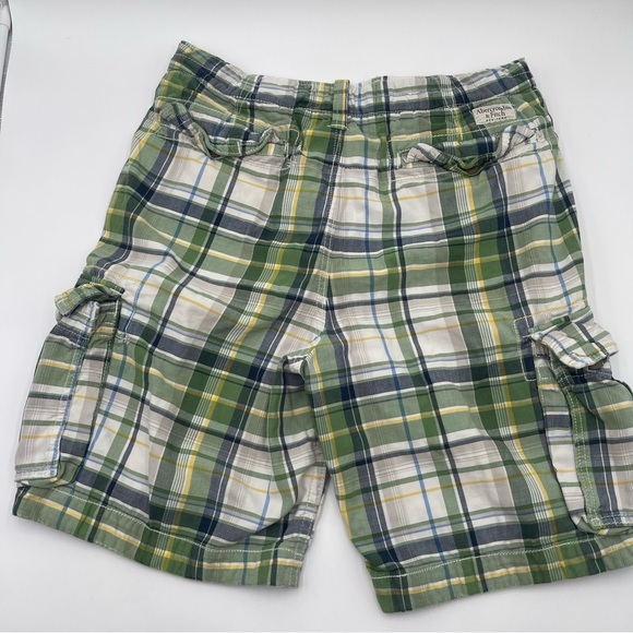 Abercrombie & Fitch Shorts Adult 34 Green Plaid Cargo Pockets Distressed Mens - Picture 3 of 8